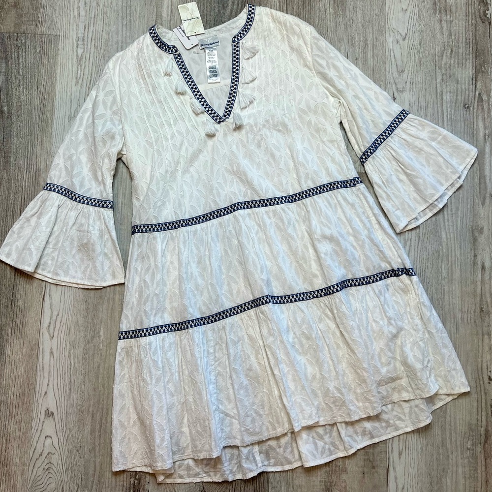 Tommy Bahama Dress Embroidered Tiered Size XS Cotton Tassels Boho Bohemian NWT - Picture 2 of 12